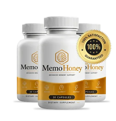 The MemoHoney three-bottle pack, front labels showing