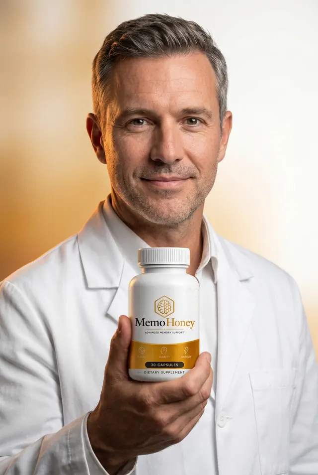 Healthcare professional holding a MemoHoney bottle