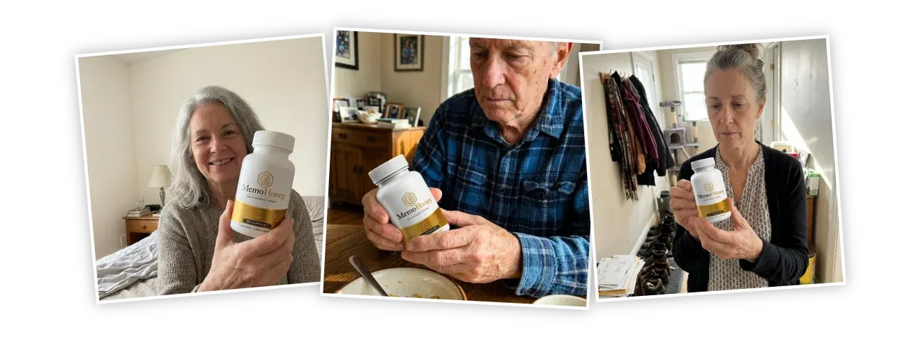Collage of MemoHoney customers with the product