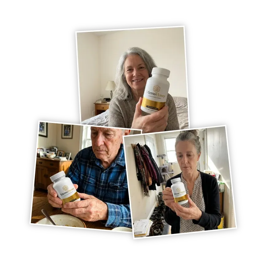 Collage of MemoHoney customers with the product